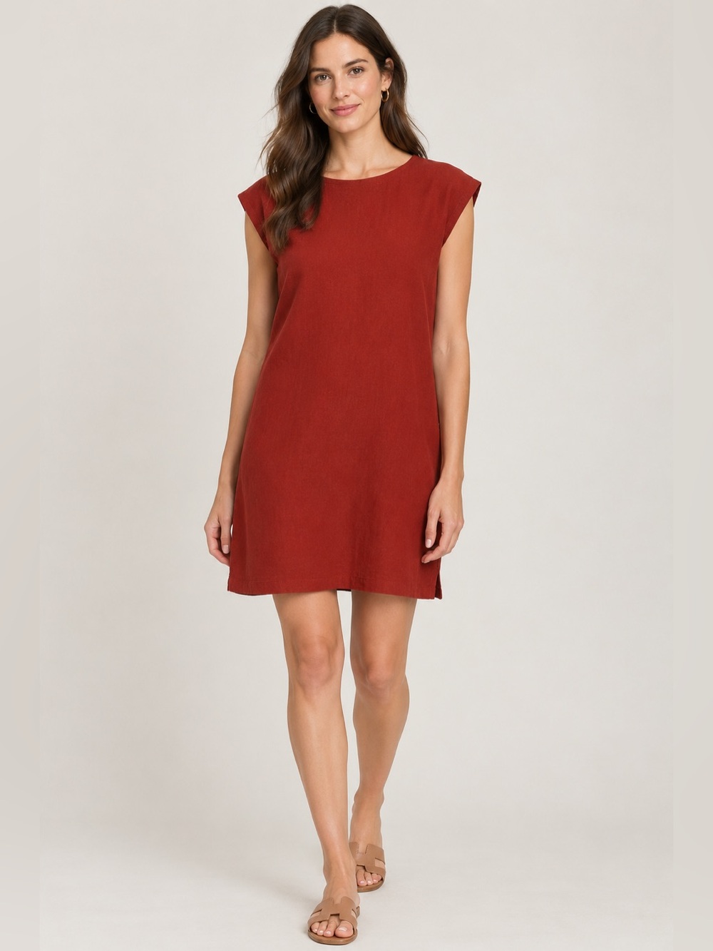 Eileen Fisher Side Zipper Tunic Shift Dress, Rust, Small Made in USA Lagenlook